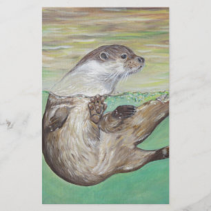 Spelande flod Otter-målning Brevpapper
