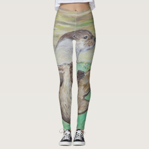 Spelande flod Otter-målning Leggings