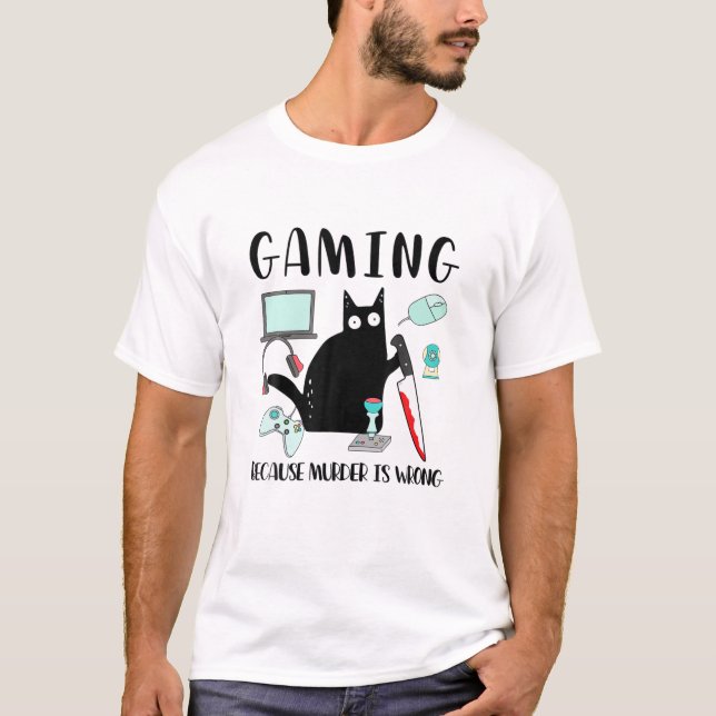 Spelande för att mord är fel, svart katt t shirt (Framsida)