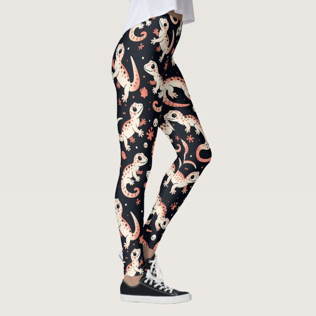 Spelande Gecko Mönster Leggings (Höger)