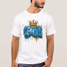 Spelande Gemini Zodiac Graffiti Airbrush med Krona T Shirt