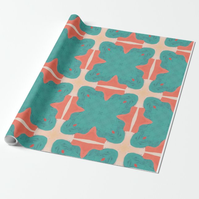 Spelande geometri mönster på blå bakgrund presentpapper (Utrullad)