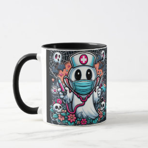 Spelande Ghost-sjuksköterska i mask och hatt: Hall Mugg