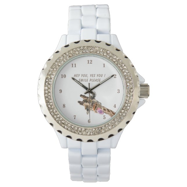 Spelande Giraffe Tunga Out Watch Smile - Din text Armbandsur (Framsida)