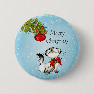 Spelande God jul Kattunge med rött strå Knapp