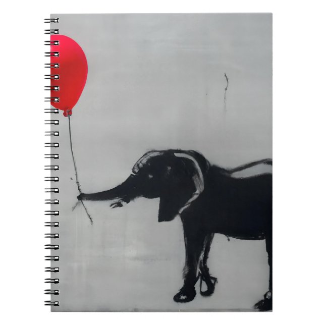Spelande Graffiti Elephant med Red Balloon Art Anteckningsbok (Framsidan)