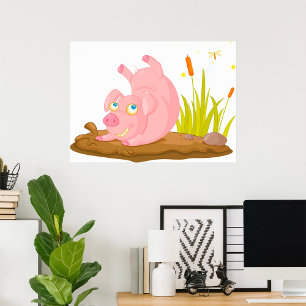 Spelande Gris i Lera Funny Farm Animal Poster