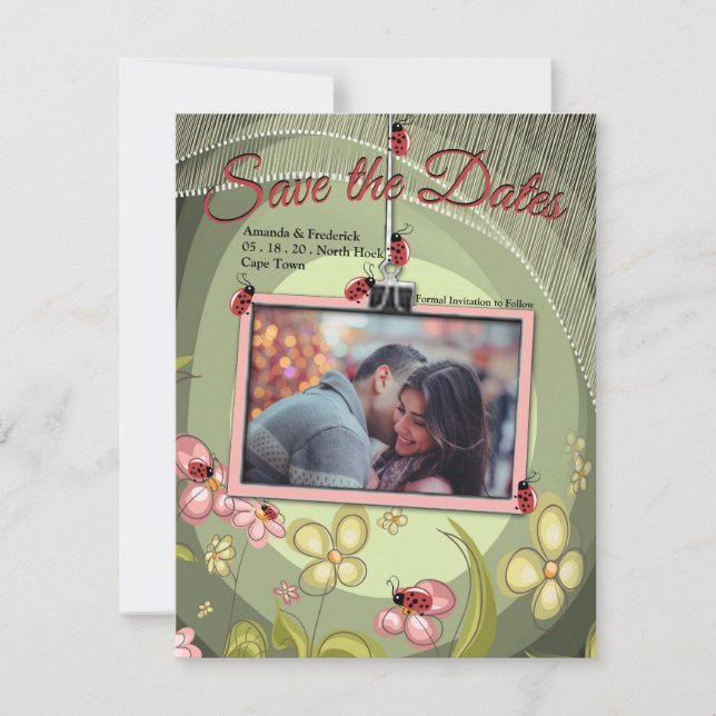 Spelande Grönt och Dam-fågel Spara Datumet (Framsida)