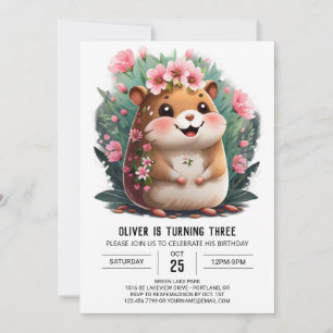 Spelande Hamster Kids Editable Birthday Inbjudningar