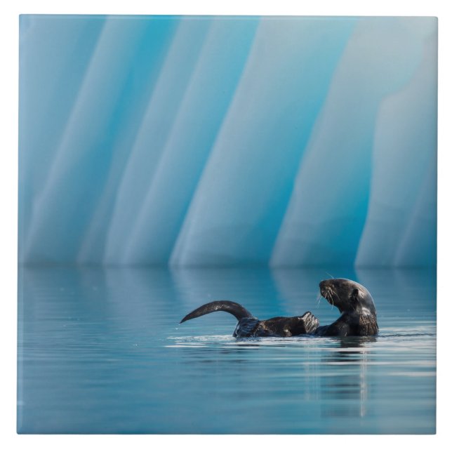 Spelande havsutter kakelplatta (Framsidan)