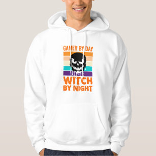 Spelande Häxa Halloween Retro Dödskalle Hoodie