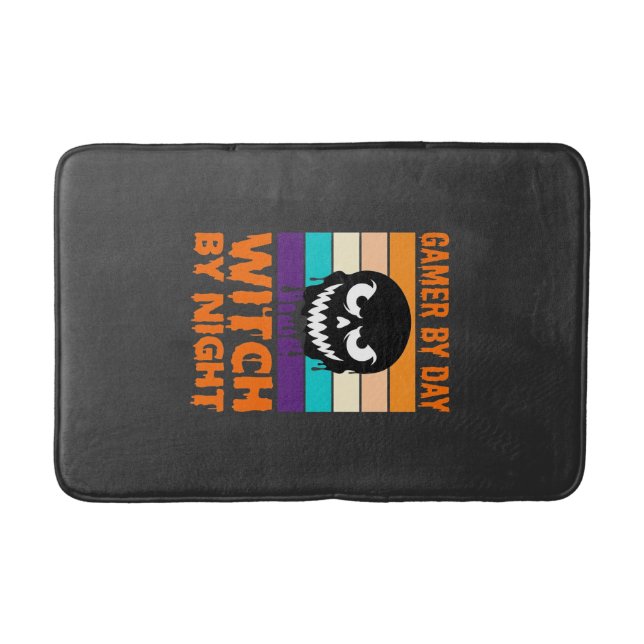 Spelande Häxa Halloween Retro Döskalle Badrumsmatta (Framsidan)