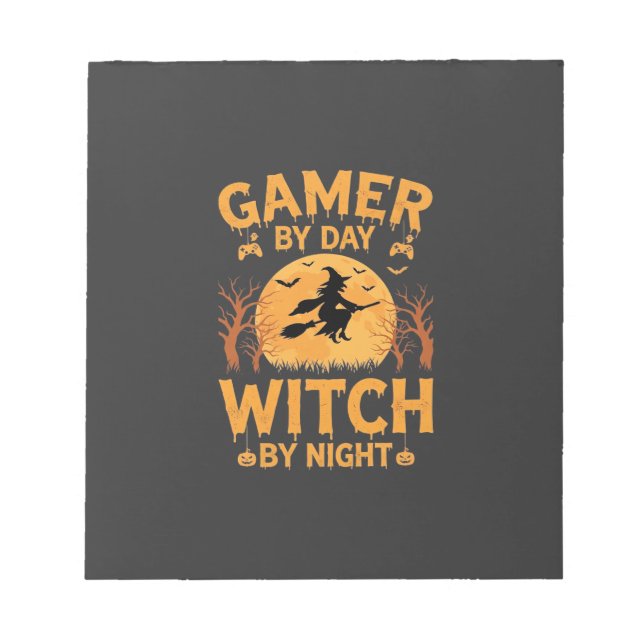 Spelande Häxa Halloween Speldesign Anteckningsblock (Framsida)