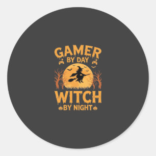 Spelande Häxa Halloween Speldesign Runt Klistermärke