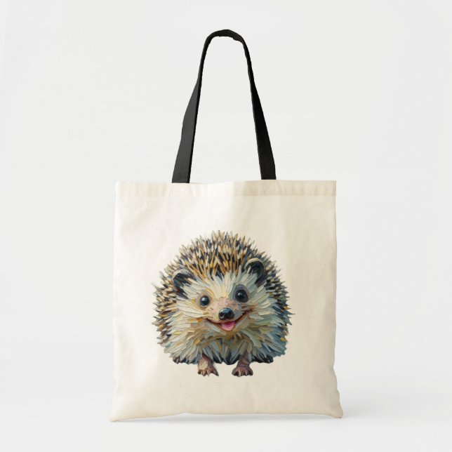 Spelande Hedgehog Tote Bag Oljemålning Stil Tygkasse (Framsidan)