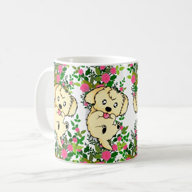 Spelande Hund i en trädgård av Ro och natur Kaffemugg (Framsida vänster)