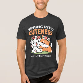 Spelande Hundar med Flower Krona - Roligt Vår tema T Shirt