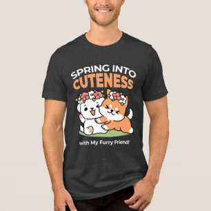 Spelande Hundar med Flower Krona - Roligt Vår tema T Shirt