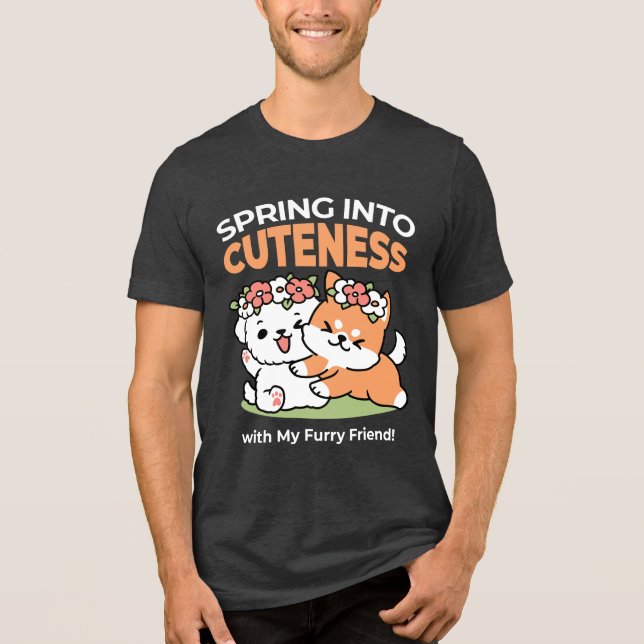Spelande Hundar med Flower Krona - Roligt Vår tema T Shirt (Framsida)