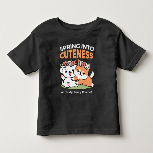 Spelande Hundar med Flower Krona - Roligt Vår tema T Shirt (Framsida)