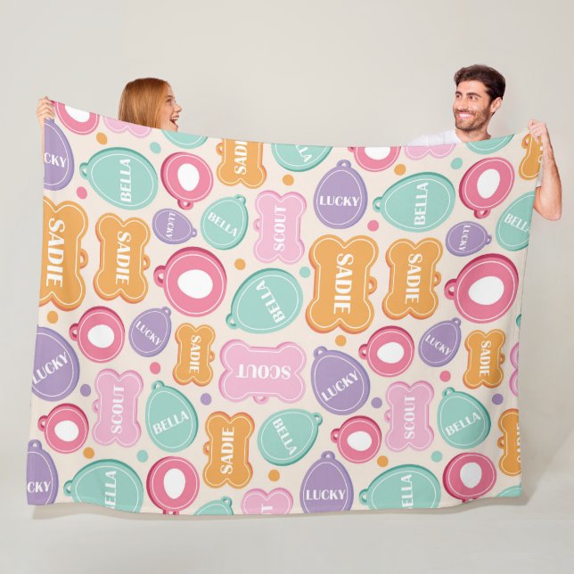 Spelande Hundbrickor Mönster Fleecefilt (På plats)