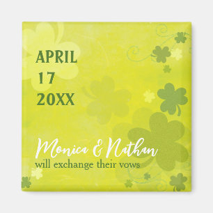 Spelande Irish Shamrock Grönt Bröllop spara datum Magnet