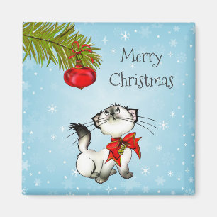 Spelande jul Kattunge med rött strå Magnet