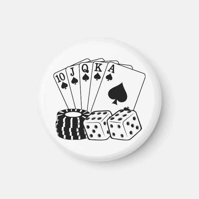 Spelande kasinokort Dice Poker Chip Art Magnet (Framsidan)