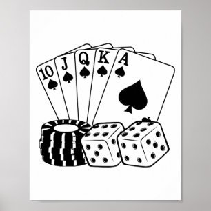 Spelande kasinokort Dice Poker Chip Art Poster