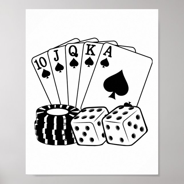 Spelande kasinokort Dice Poker Chip Art Poster (Framsidan)