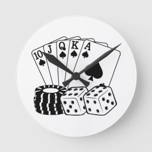 Spelande kasinokort Dice Poker Chip Art Rund Klocka