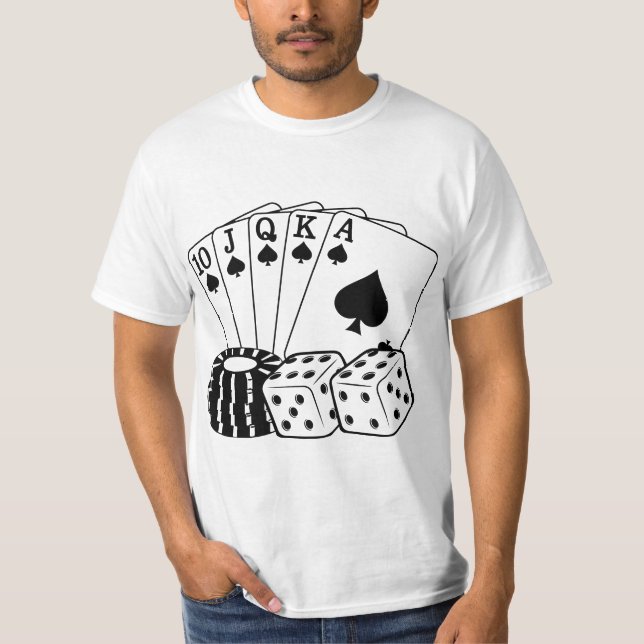 Spelande kasinokort Dice Poker Chip Art T Shirt (Framsida)