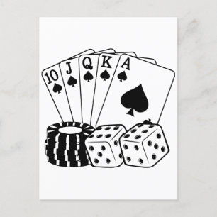 Spelande kasinokort Dice Poker Chip Art Vykort