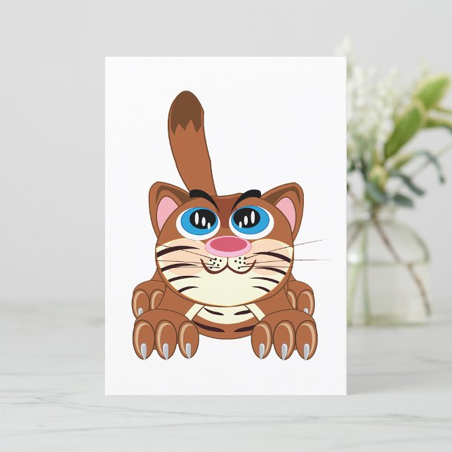 Spelande katt med Big Blue Ögon Roligt Whimsical K Inbjudningar (Skapare uppladdad)