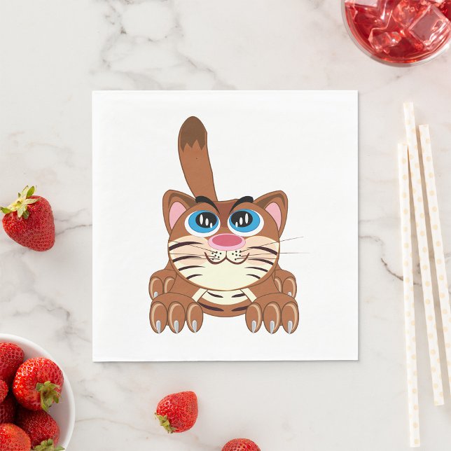 Spelande katt med Big Blue Ögon Roligt Whimsical K Pappersservett (Skapare uppladdad)