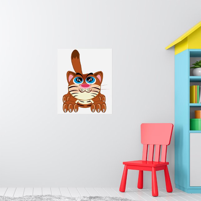 Spelande katt med Big Blue Ögon Roligt Whimsical K Poster (Skapare uppladdad)