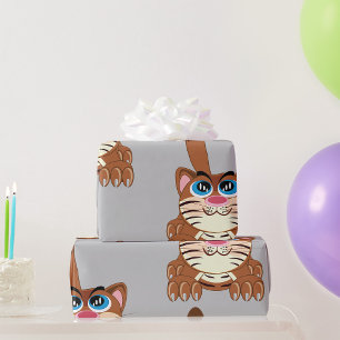 Spelande katt med Big Blue Ögon Roligt Whimsical K Presentpapper