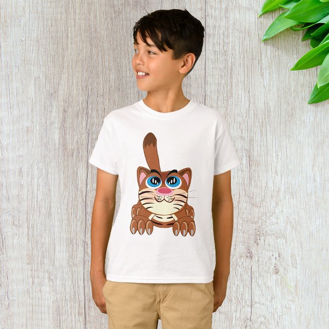 Spelande katt med Big Blue Ögon Roligt Whimsical K T Shirt (Skapare uppladdad)