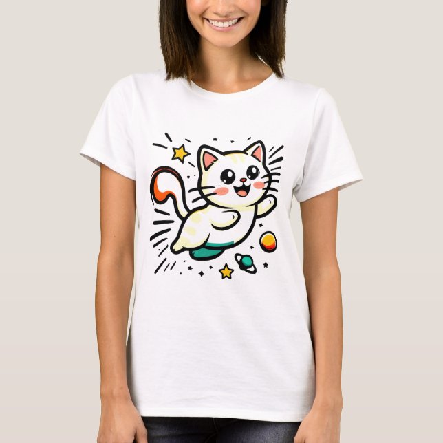 Spelande katt med stjärnor och Bollar T Shirt (Framsida)