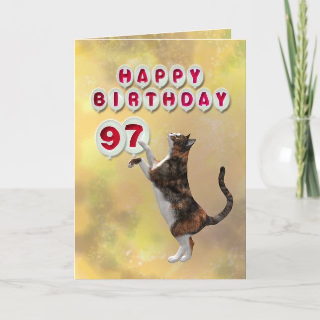 Spelande katt- och 97:e Grattis på födelsedagen-ba Kort (Framsida)