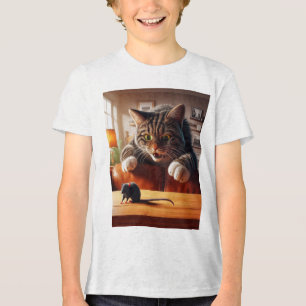 Spelande katt pounting på mus - Funny Tecknad Desi T Shirt