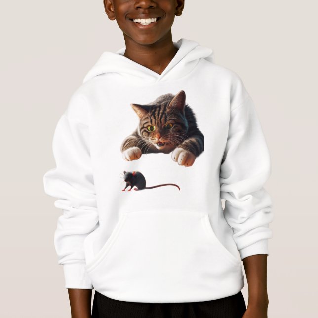 Spelande katt pounting på mus - Funny Tecknad Desi T Shirt (Framsida)