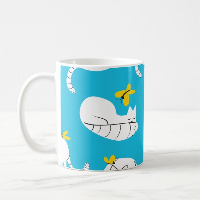 Spelande katter och fjärilar Mönster Kaffemugg (Vänster)