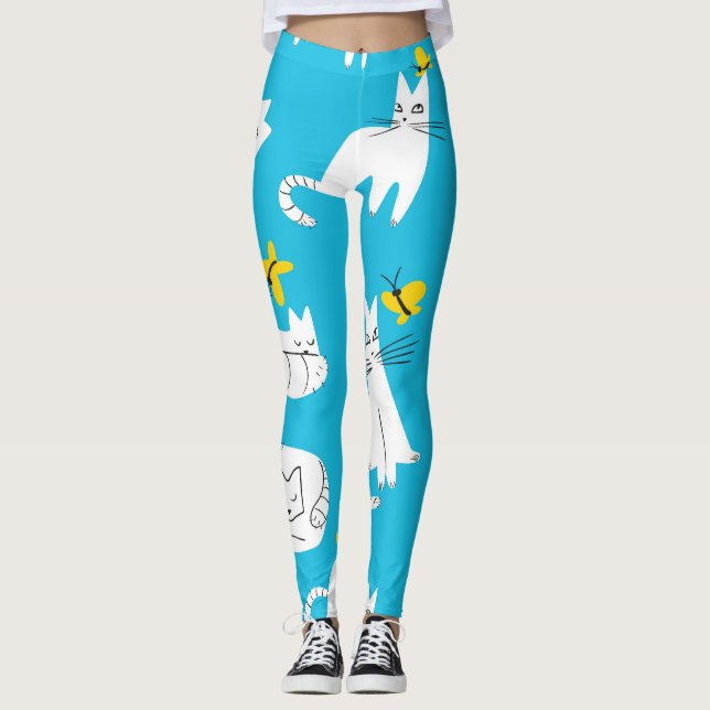 Spelande katter och fjärilar Mönster Leggings (Framsida)