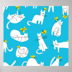 Spelande katter och fjärilar Mönster Poster