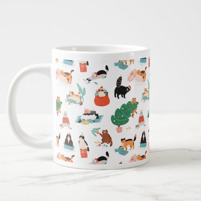Spelande katter och Julgranar Mönster Jumbo Mugg (Vänster)