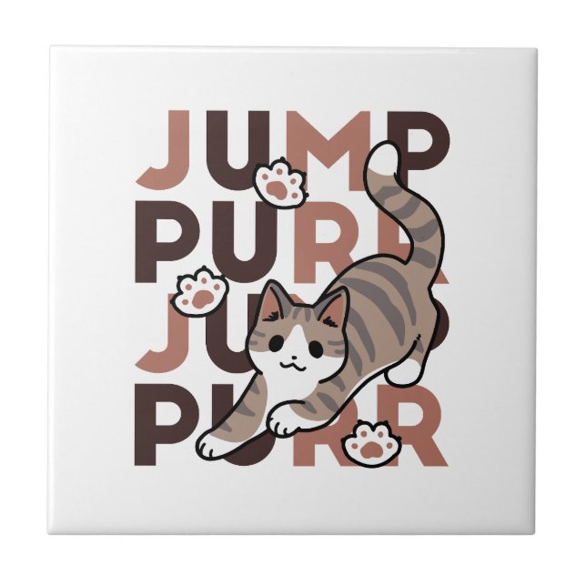 Spelande kattjumpönsdesign - pumpform - Pun Purr P Kakelplatta (Framsidan)