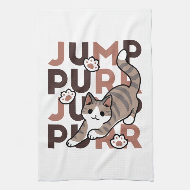 Spelande kattjumpönsdesign - pumpform - Pun Purr P Kökshandduk (Vertikal)