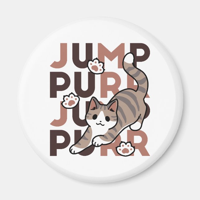 Spelande kattjumpönsdesign - pumpform - Pun Purr P Magnet (Framsidan)