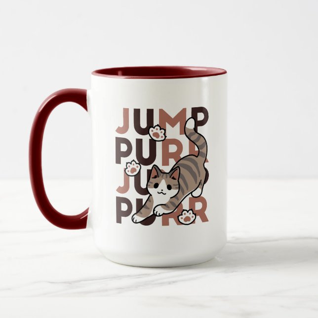 Spelande kattjumpönsdesign - pumpform - Pun Purr P Mugg (Vänster)